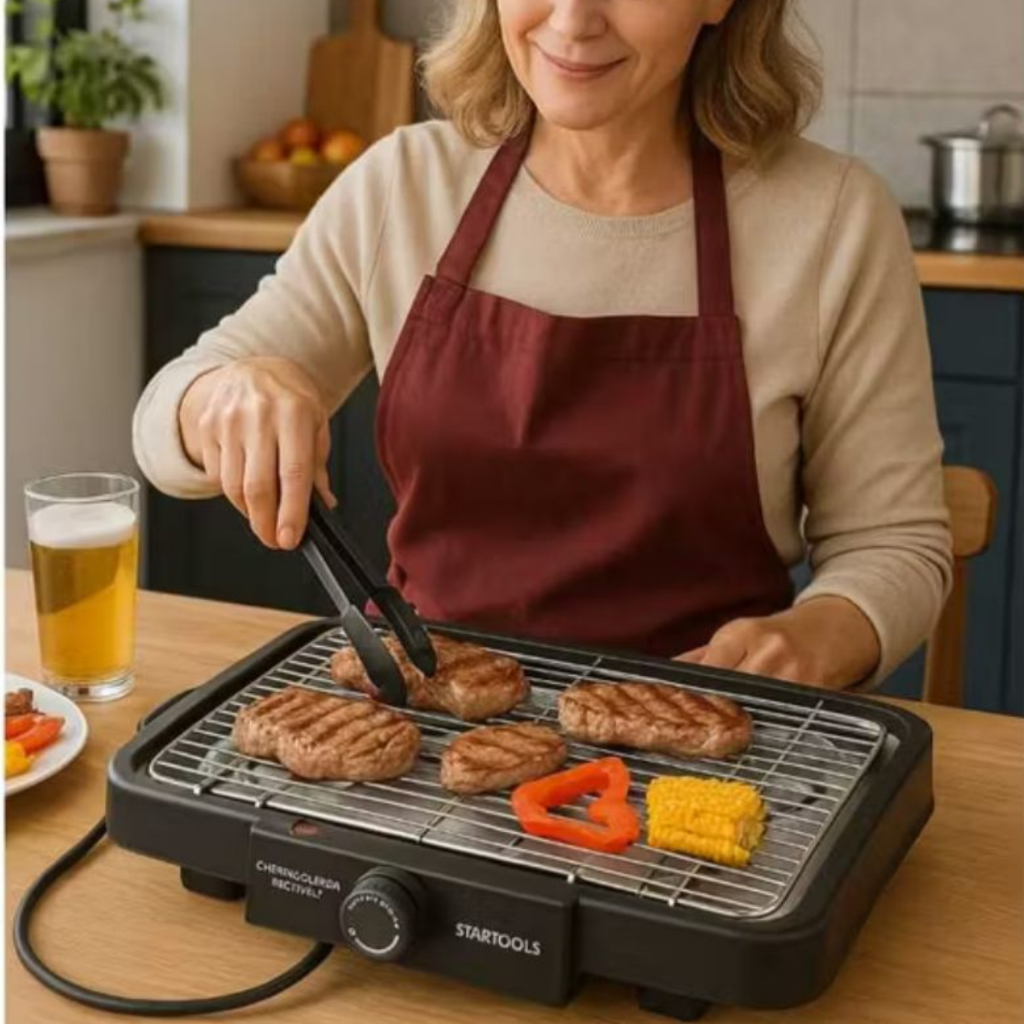 Churrasqueira Elétrica Grill Grelha Removível Prática Assa Carne Frango Peixe Legumes Portátil Mesa