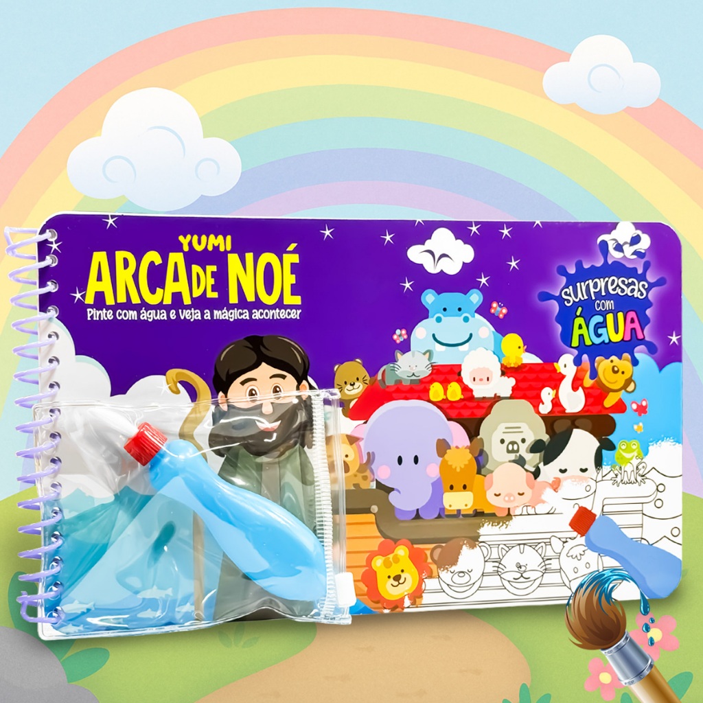 Surpresas com Água Arca de Noé Livro Infantil Pinta Com Água Capa Dura Agua book Aquabook em Oferta na Shopee
