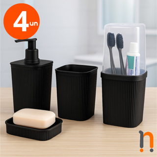 Kit Banheiro Porta Escova Preto Cinza Metalizado PLASUTIL em Oferta na Shopee