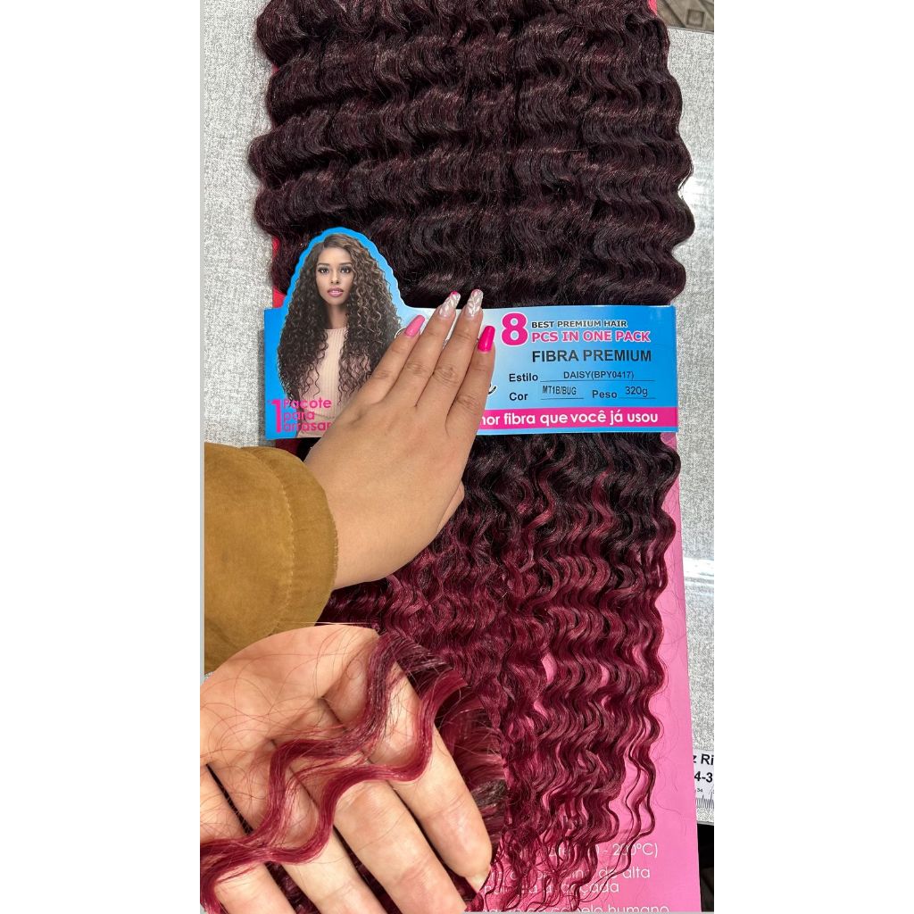 Cabelo Cacheado 100% Orgânico Crochet Braid - 320gr 75cm - Vermelho Marsala Idêntico ao Cabelo Humano Fibra Premium