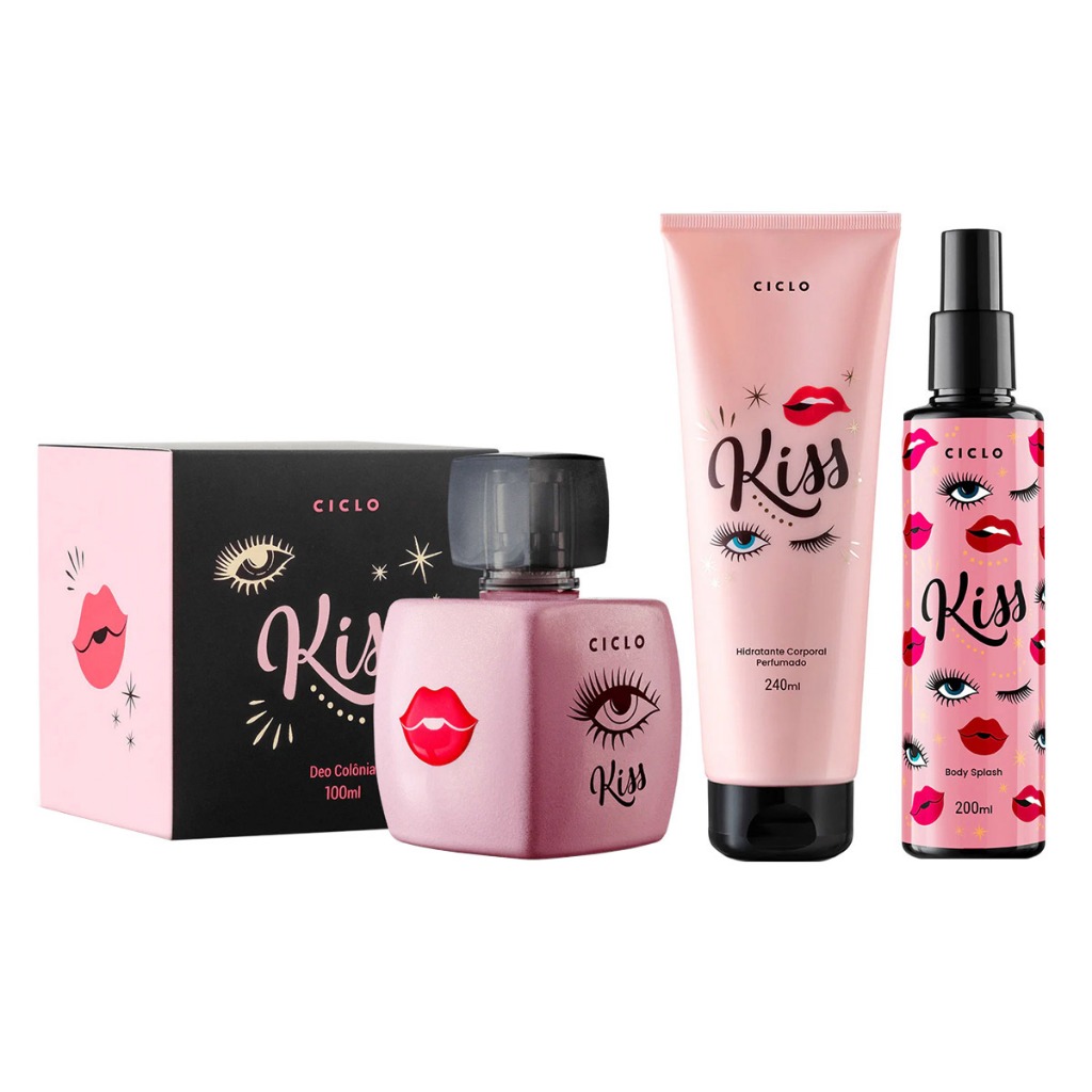 Ciclo Kit Kiss Deo Colonia Caixa + Kiss Hidratante + Kiss Body Splash