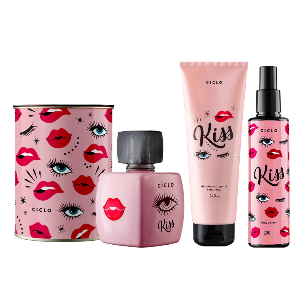 Kiss Ciclo Cosméticos Kit: Kiss Deo Colonia Perfume Lata + Kiss Hidratante + Kiss Body Splash