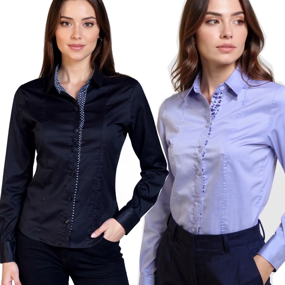 Kit Camisas Femininas Manga Longa Camisa Social Feminina em Oferta na Shopee