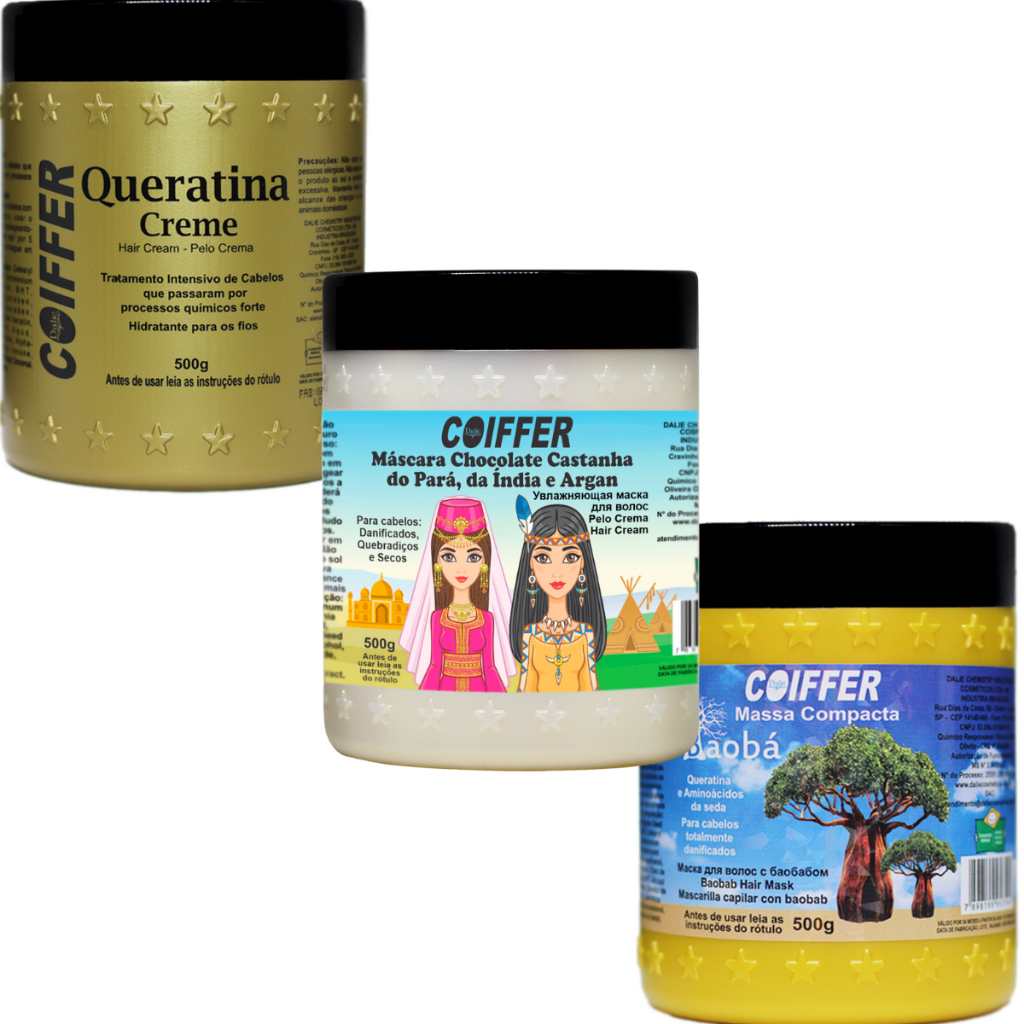 Kit Cronograma Capilar Coiffer Hidratação 500gr, Nutrição 500gr e Reconstrução  3 unidades 500gr