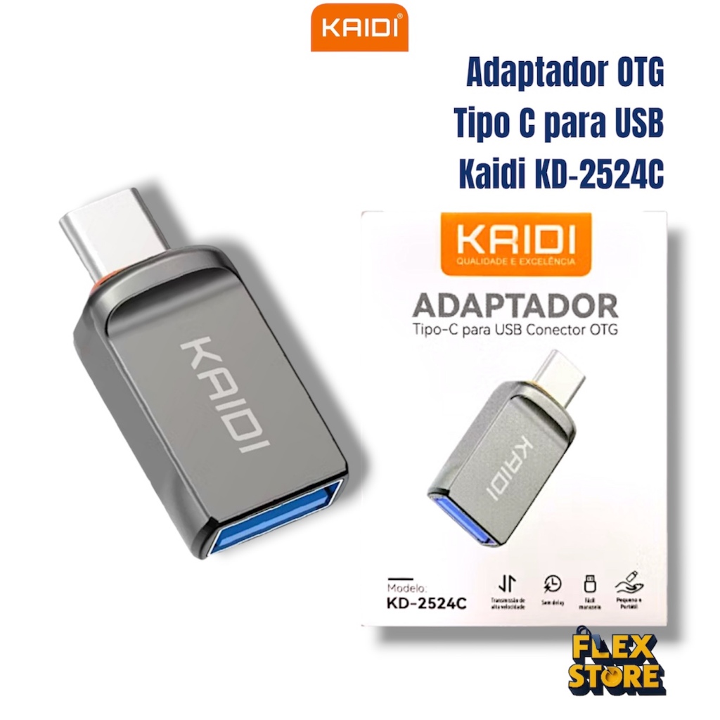 Adaptador OTG Tipo-C para USB 3.0 Kaidi KD-2524C Conector Celular Tablet Notebook