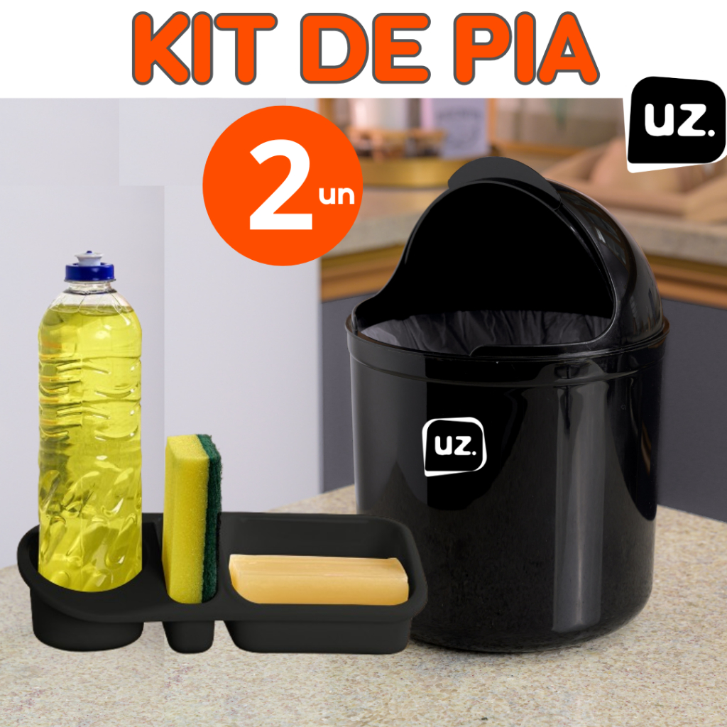 Porta Detergente Pia Cozinha e Lixeira de Pia Kit 2 Peças Plus