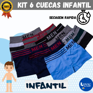 Kit 6 Cuecas Box Boxer Microfibra Infantil Juvenil MEN Boy Criança Bebê Masculino Tam 02 a 10 Anos