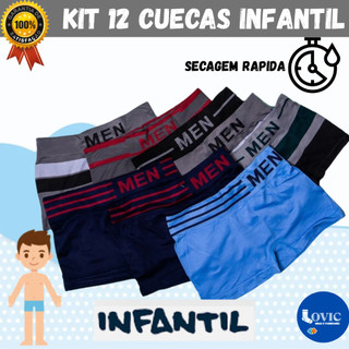 Kit Até 12 Cuecas Box Boxer Microfibra Infantil Juvenil MEN Boy Criança Bebê Masculino  02 a 10 Anos