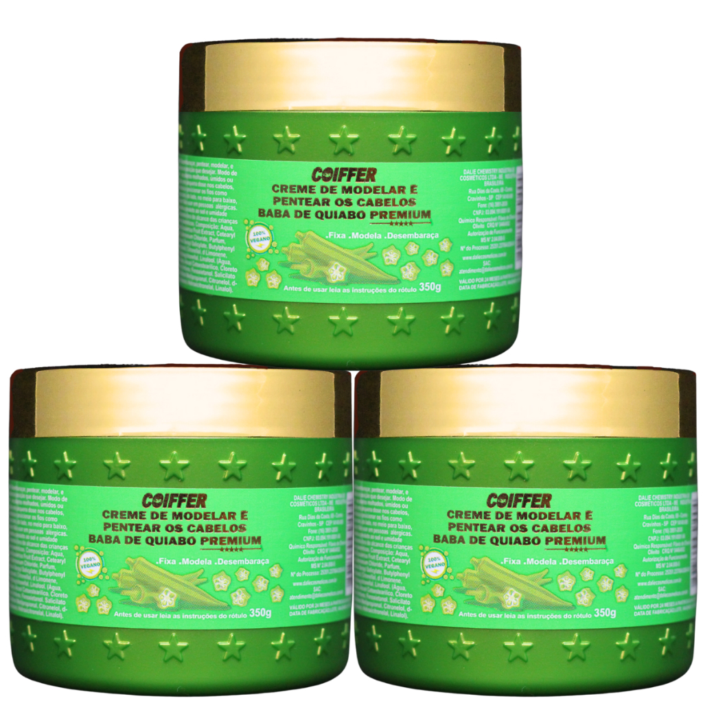 Kit 3x Creme de Modelar e Pentear Baba de Quiabo Premium Coiffer 350g