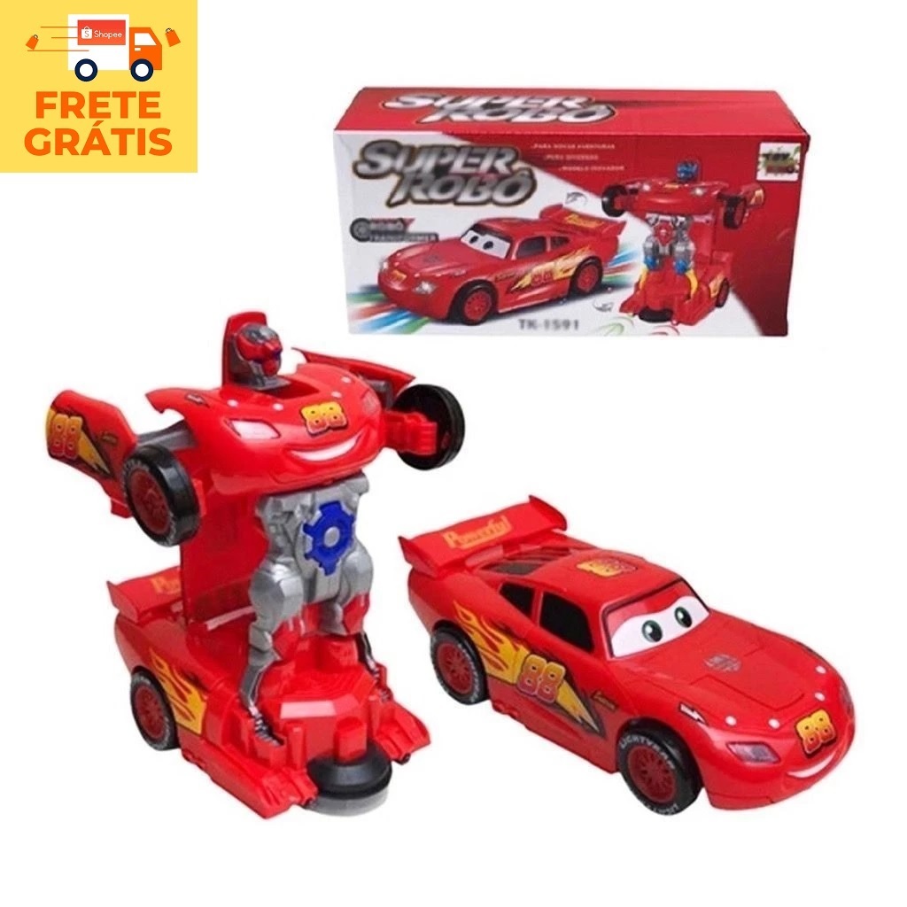Brinquedo de Menino Carrinho Estilo Relâmpago Mcqueen Carros Transforma Robô Som E Luzes Cars