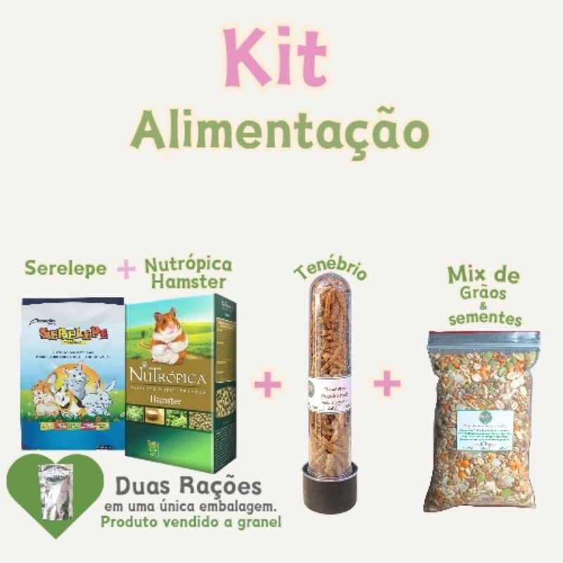 Kit alimentação para hamster, gerbil, nutrópica, serelepe, mix e proteína