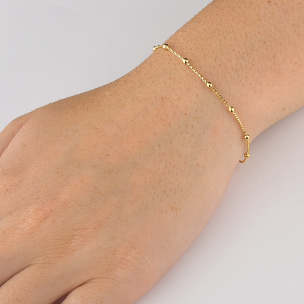 Pulseira Dourada com Bolinhas – Feminina e Delicada – Banhada a Ouro 18K em Oferta na Shopee