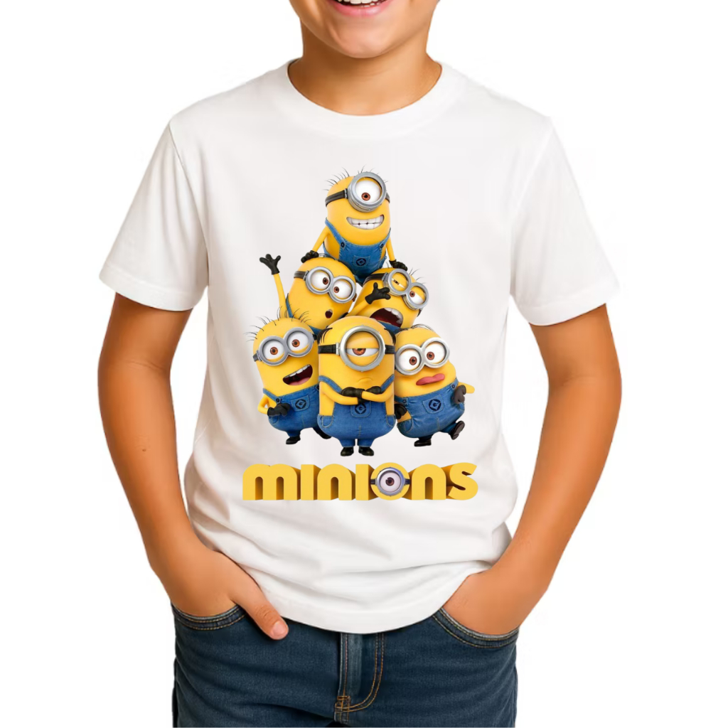 Camiseta Infantil Juvenil Minions Personagens Camisa Estampada 100% Algodão N° 2 a 16 Menino Desenho