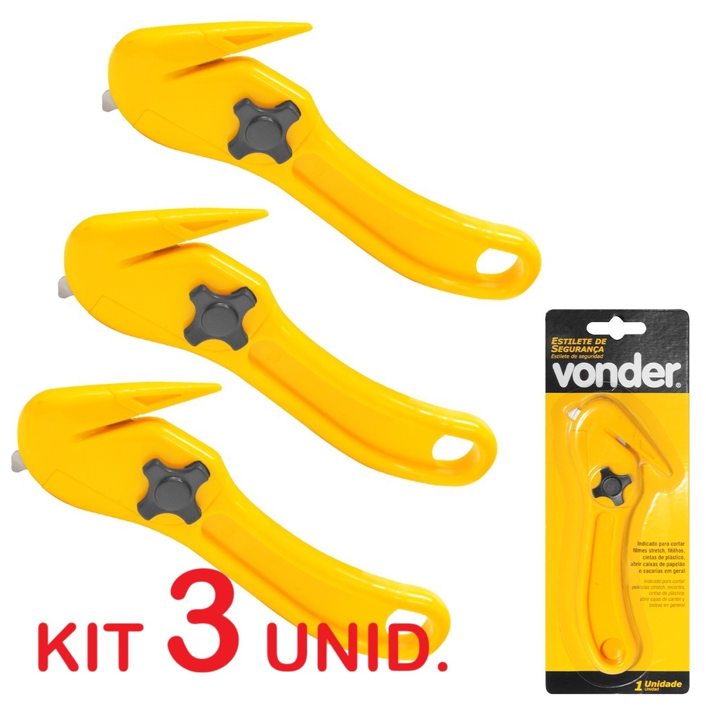 Kit 3 Estilete de segurança lâmina 9mm Pelicano Bico De Pato Vonder