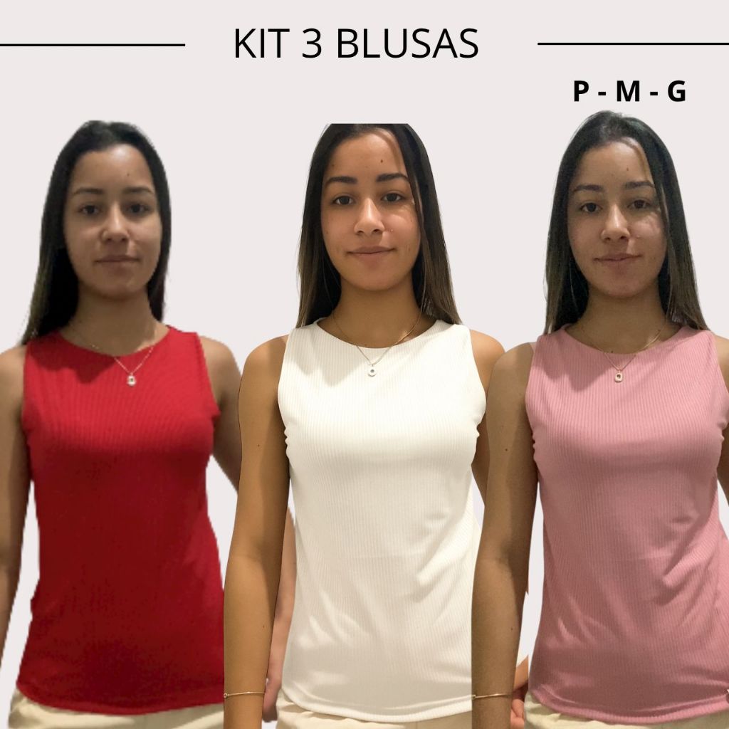 Kit 3 blusa canelada kit 3 blusa tendência kit 3 blusa dia dia kit 3 blusa verão kit 3 canelada kit 3 blusa feminina