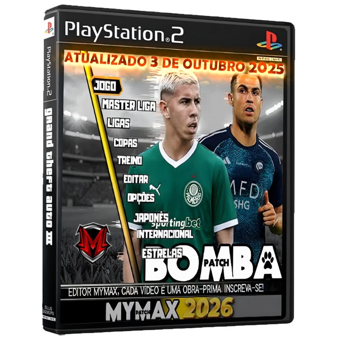 BOMBA PATCH OUTUBRO PES 2026 PS2|Câmera PS5 + Estádios HD|Novo Patch Atualiza 03/10/25 CAPA DVD SLIM