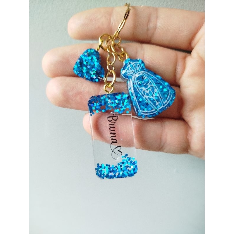 Chaveiro Tag com Nome personalizado e pingente Nossa Senhora de resina