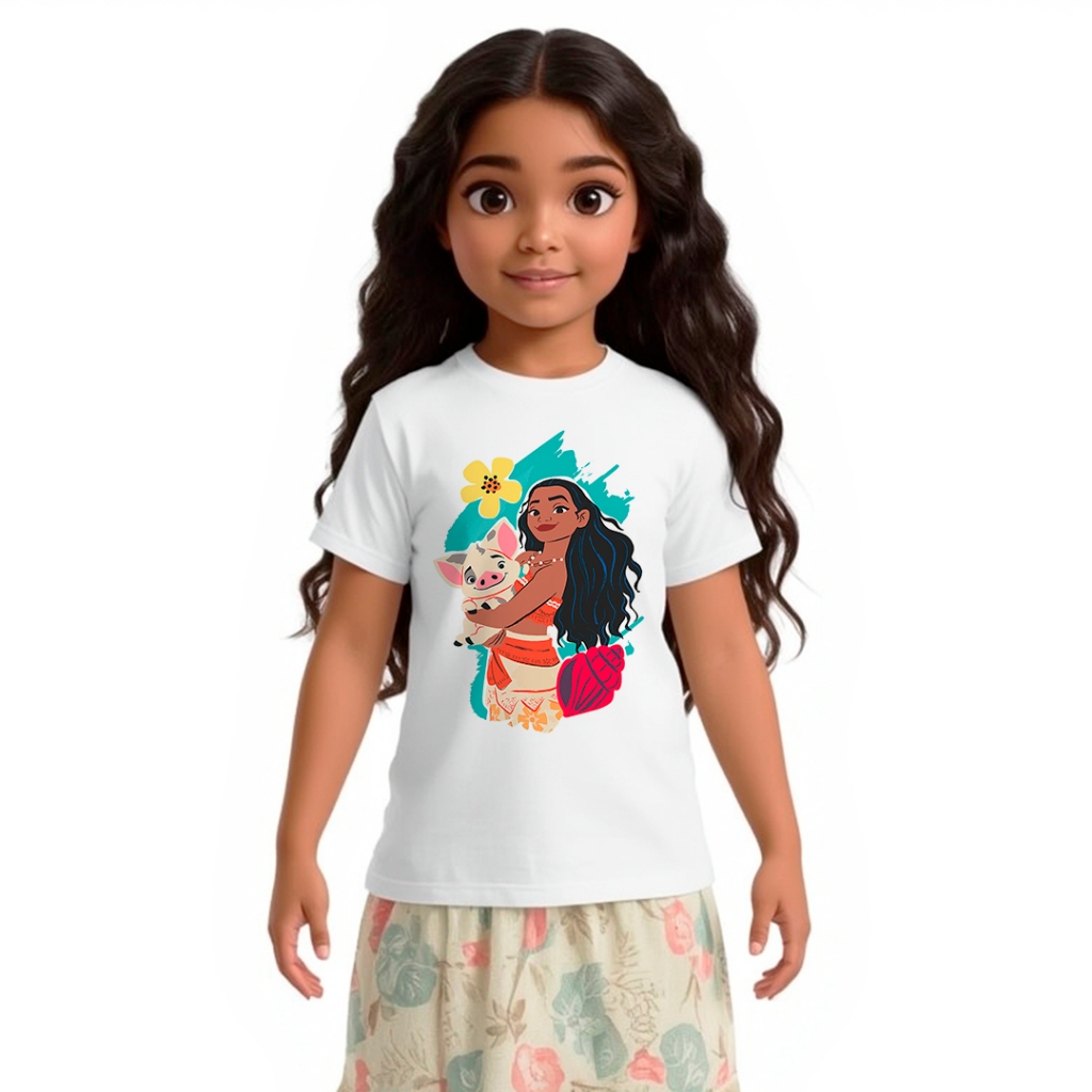 Camiseta Princesa Moana Disney 5 Modelos Camisa Estampada Infantil Feminina Masculina