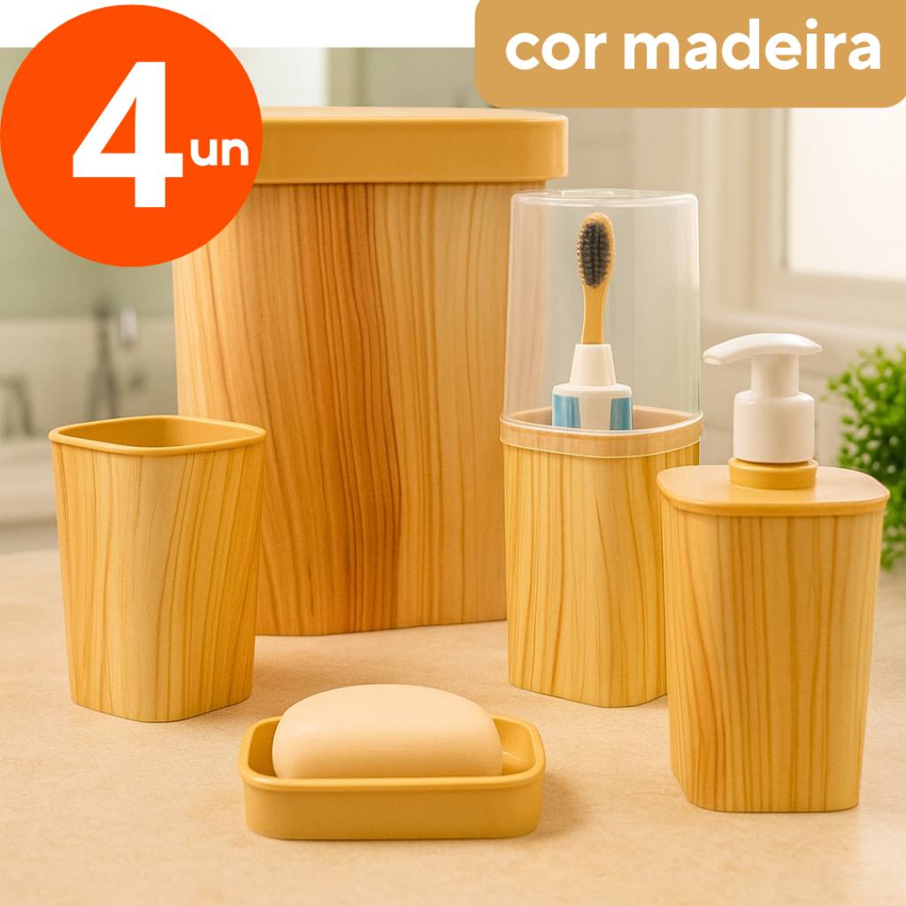 Kit Banheiro Porta Escova Porta Algodao Cotonete Saboneteira Cinza Preto PLASUTIL em Oferta na Shopee