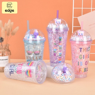 Copo Arco Íris Com LED e Canudo Brilhoso Detalhes na Tampa e Dentro do Copo 450ML em Oferta na Shopee