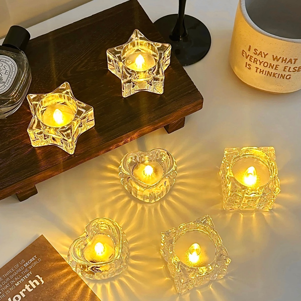 Luminária Vela de Acrílico Luz LED Eletrônica Estrela Coração Redonda Decoração de Mesa Suprimentos Festas