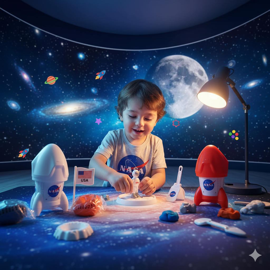 Kit Massinha Astronauta Nasa Astronauta Foguete Espaço Solo Lunar Nave Espacial