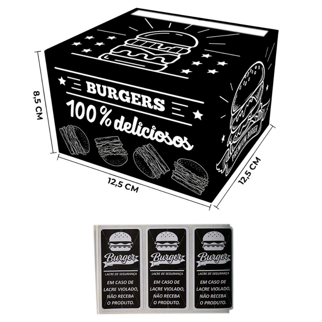 Kit Caixas para Hambúrguer Artesanal + Etiquetas Lacres 6x3 – Fácil Montagem