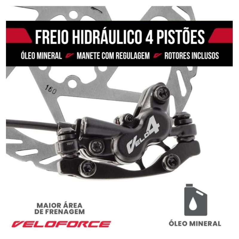 Freio Hidráulico 4 Pistões Veloforce Velo4 – 4 Pistões | MTB, Downhill e E-Bikes
