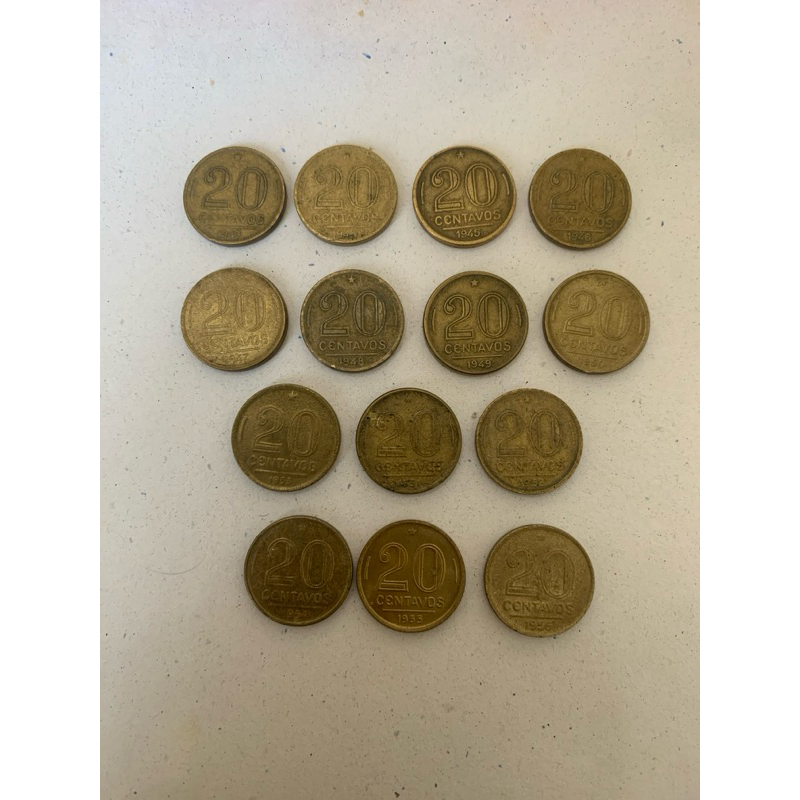 série completa 20 centavos de cruzeiros 1943, 1944, 1945, 1946, 1947, 1948, 1949, 1950, 1951, 1952, 1953, 1954 e 1955