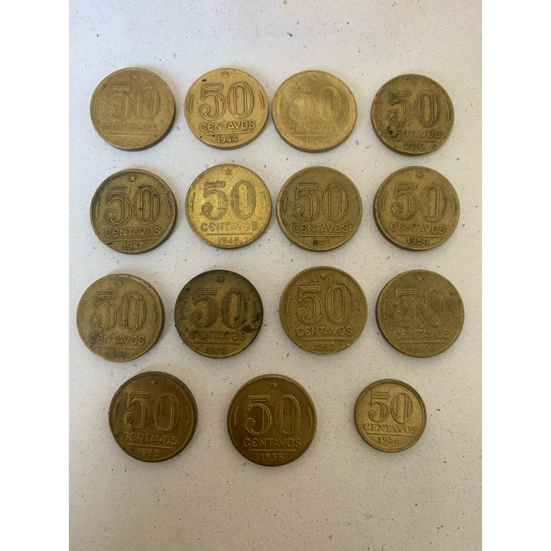 série comp 50 centavos de cruzeiros 1943, 1944, 1945, 1946, 1947, 1948, 1949, 1950, 1951, 1952, 1953, 1954, 1955 e 1956