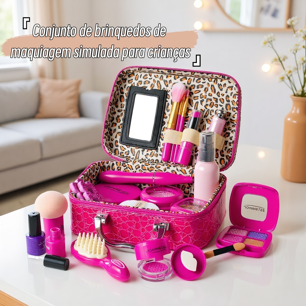 Conjunto de Brinquedos de Maquiagem Infantil, Bolsa de Maquiagem, Brinquedo de Faz de Conta em Oferta na Shopee