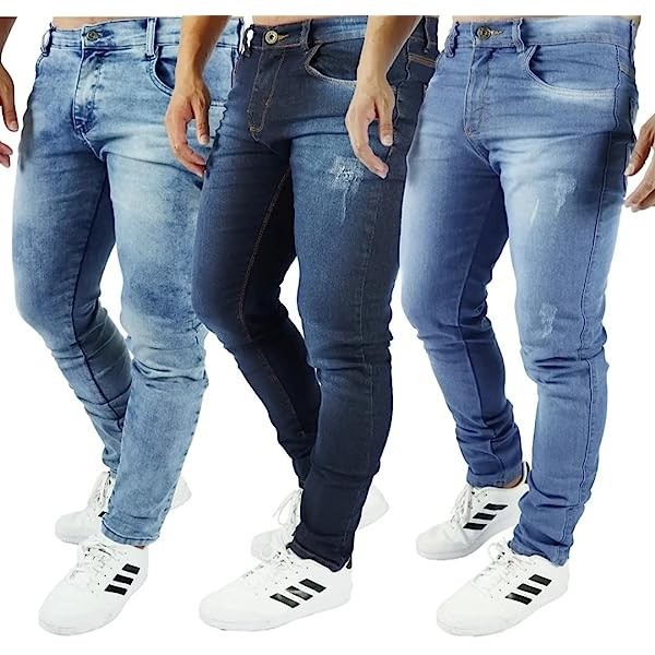 Kit 3 Calças Jeans Premium Masculina Slim Elastano