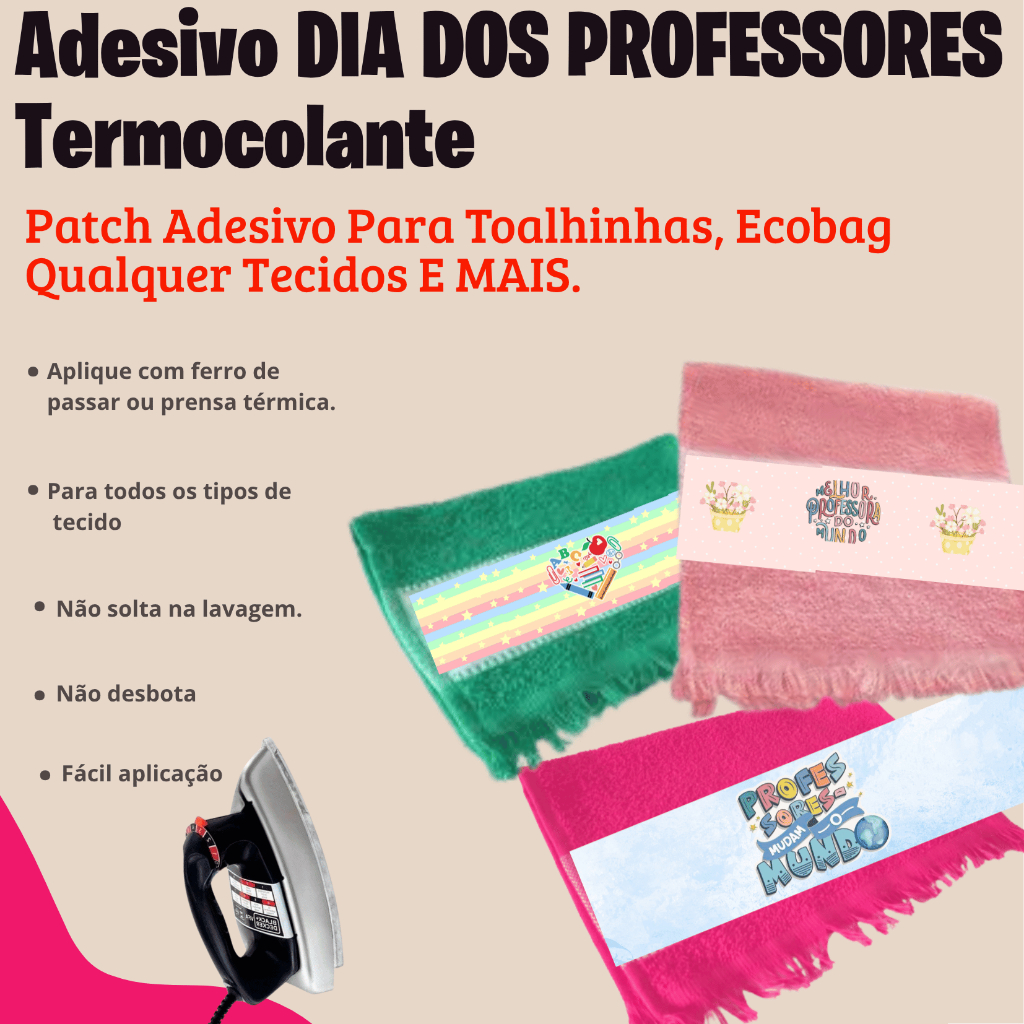 Aplique adesivo Termocolante Para Personalizar toalhinhas Tema Dia dos Professores Patch Para Toalhas Franja 5x20cm