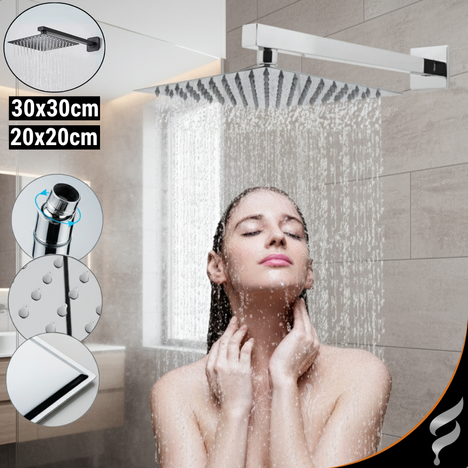 Chuveiro Ducha Aço Inox Quadrado Articulado Banheiro Piscina Área Externa 20x20cm Com Braço Cromado
