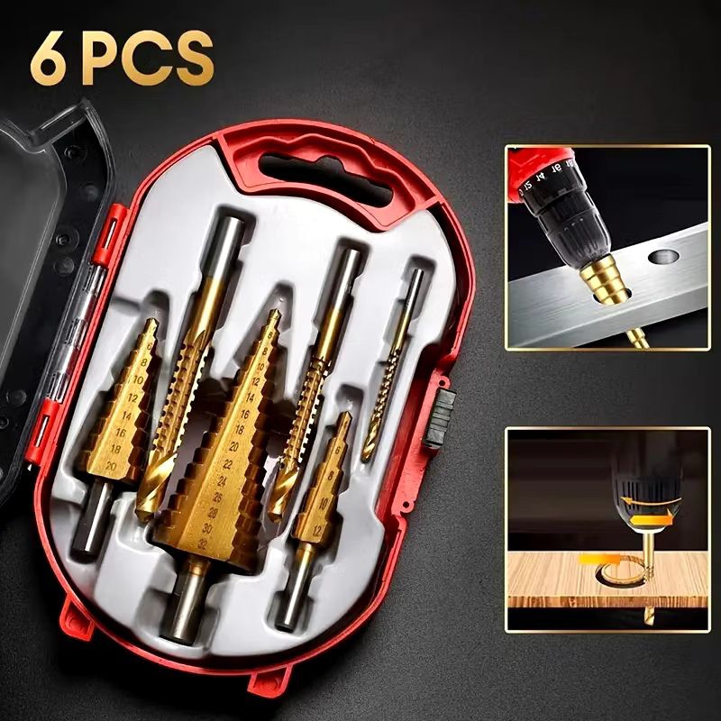 kit 6 brocas escalonadas cônicas de titanium hss com estojo 15620 em Oferta na Shopee