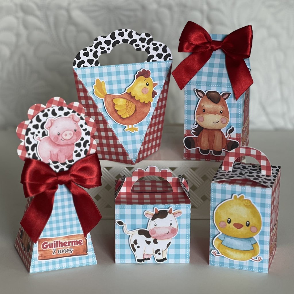 PEGUE E MONTE - Kit Festa Personalizados FAZENDINHA Lembrancinhas Caixinhas para Aniversário