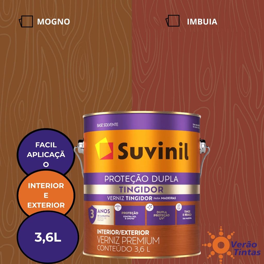 VERNIZ SUVINIL TINGE E PROTEGE BRILHANTE 3,6L VÁRIAS CORES em Oferta na Shopee