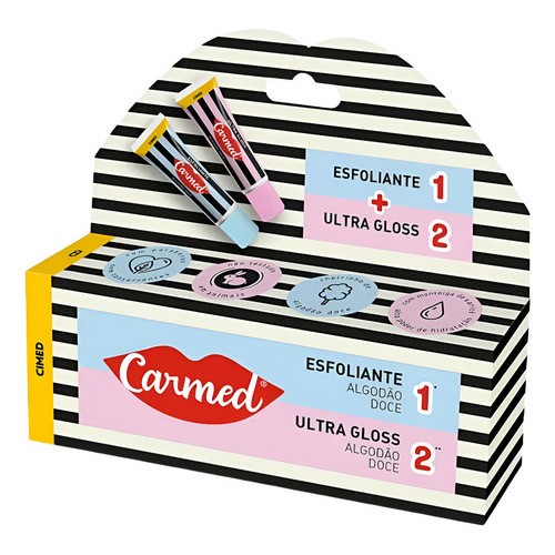 Carmed SOS Cheiro Sabor Algodão Doce Esfoliante Hidratante  10g + Ultra Gloss 10g