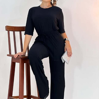 Conjunto de Moletinho Premium Calça Pantalona Blusa Mullet Manga Curta em Oferta na Shopee