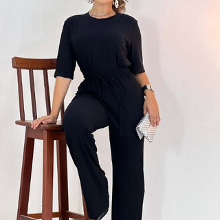 Conjunto de Moletinho Premium Calça Pantalona Blusa Mullet Manga Curta