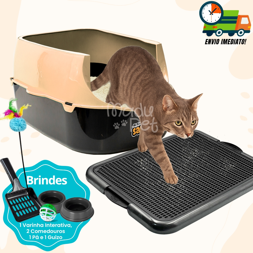 Kit Caixa de Areia para Gatos Furba + Tapete Coletor C/ Pá + 02 Comedouros + Guizo Promoção em Oferta na Shopee