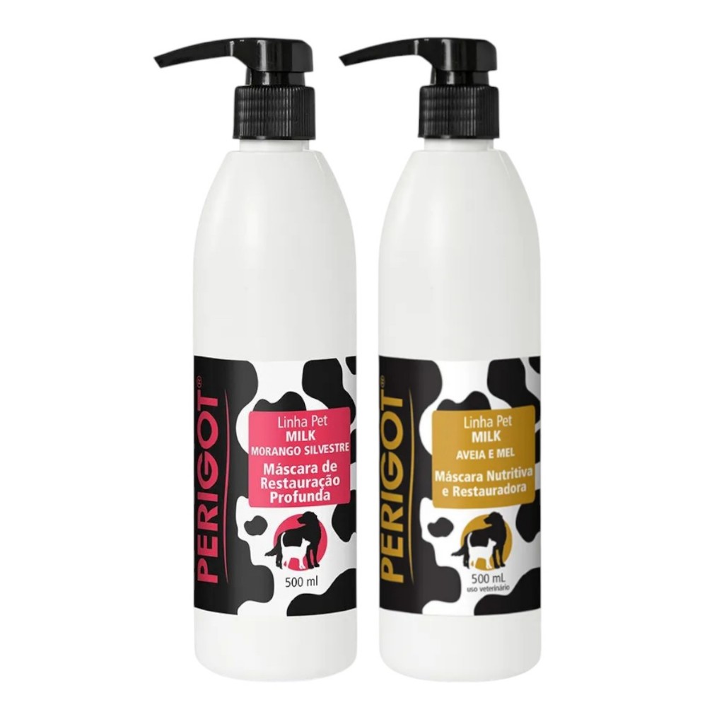 Máscara Restauradora Morango + Máscara Nutritiva Aveia E Mel 500ml Perigot Cães e Gatos