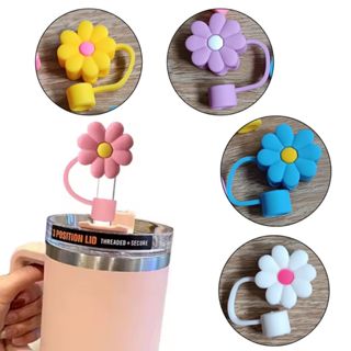 Tampa Canudo Protetora Copo Térmico Garrafa Caneca Acessório Silicone Fofo Flor Reutilizável em Oferta na Shopee