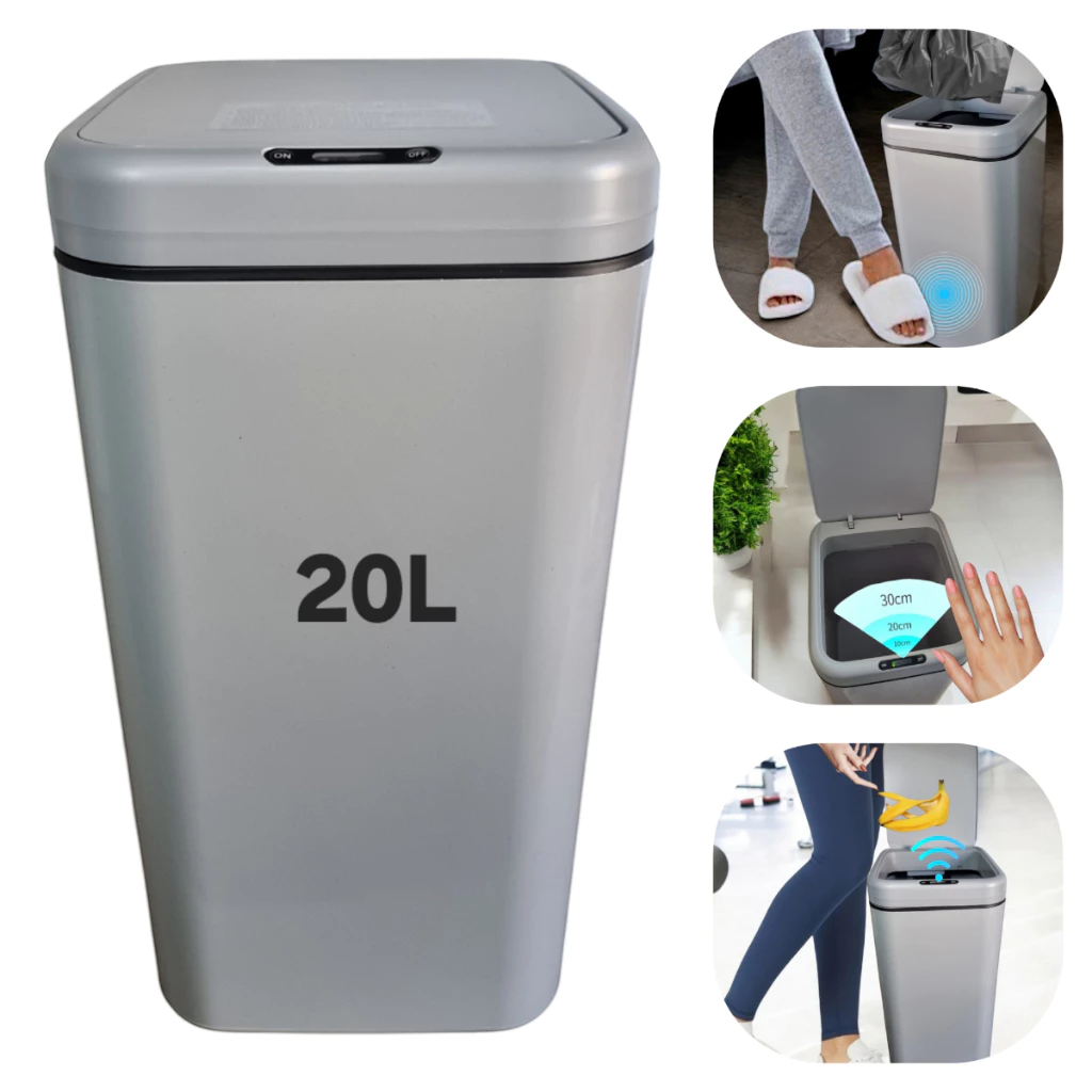 Lixeira Automática Inteligente 16L/20L com Sensor – Cinza, Antiodor e Design Moderno