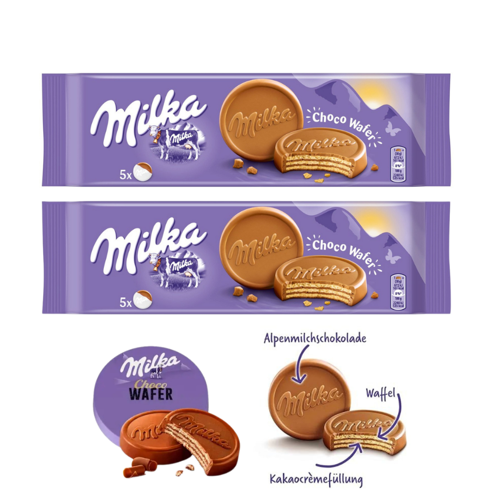 2 Biscoito Milka Choco Wafer Coberta E Recheio De Choco 150g