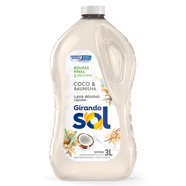 Sabao liquido lava roupas 3 L COCO BAUNILHA E HIPOALERGENICO Girando sol