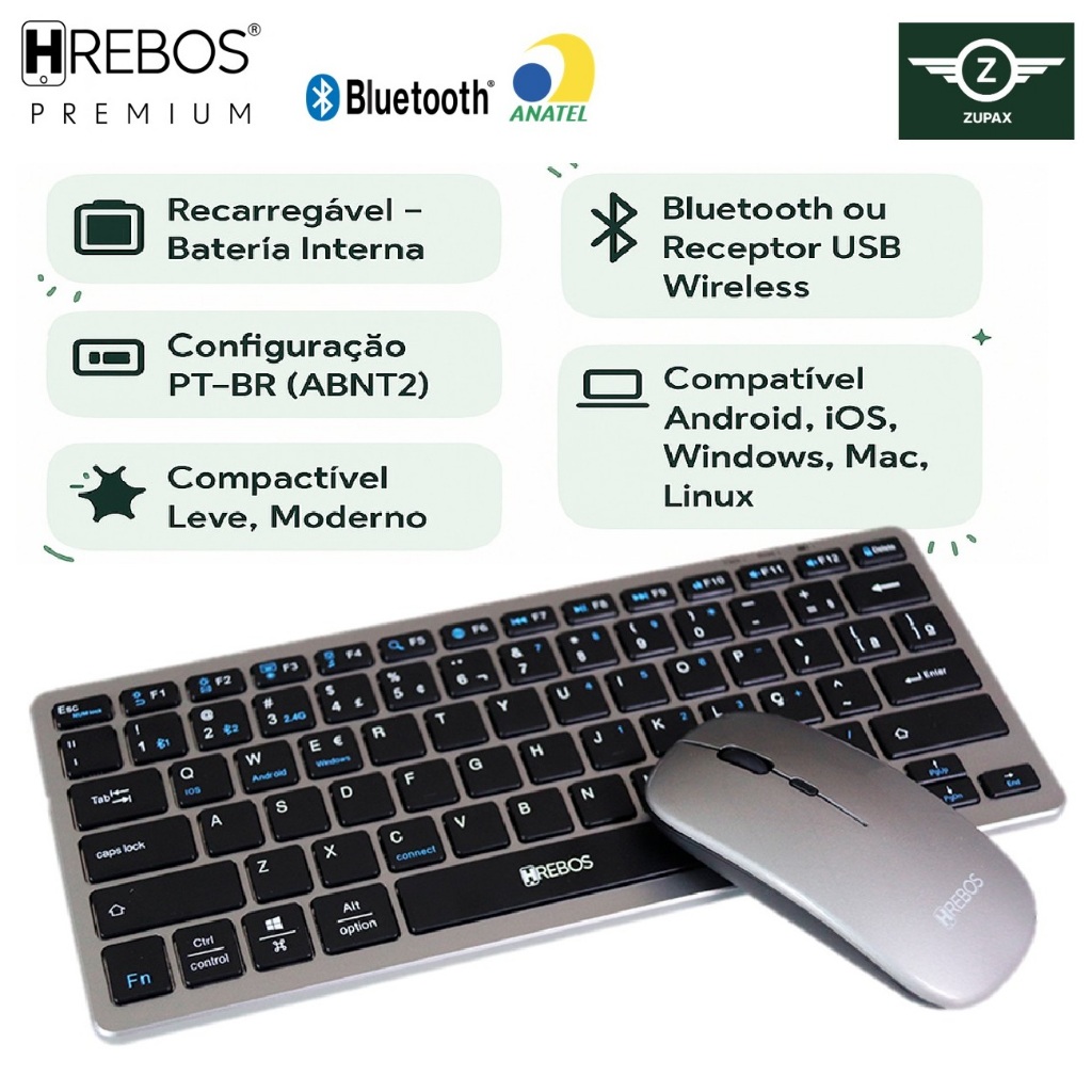 Kit Teclado e Mouse Sem Fio | Recarregáveis | Bluetooth | Wireless USB | Windows, Mac, Android e iOS em Oferta na Shopee