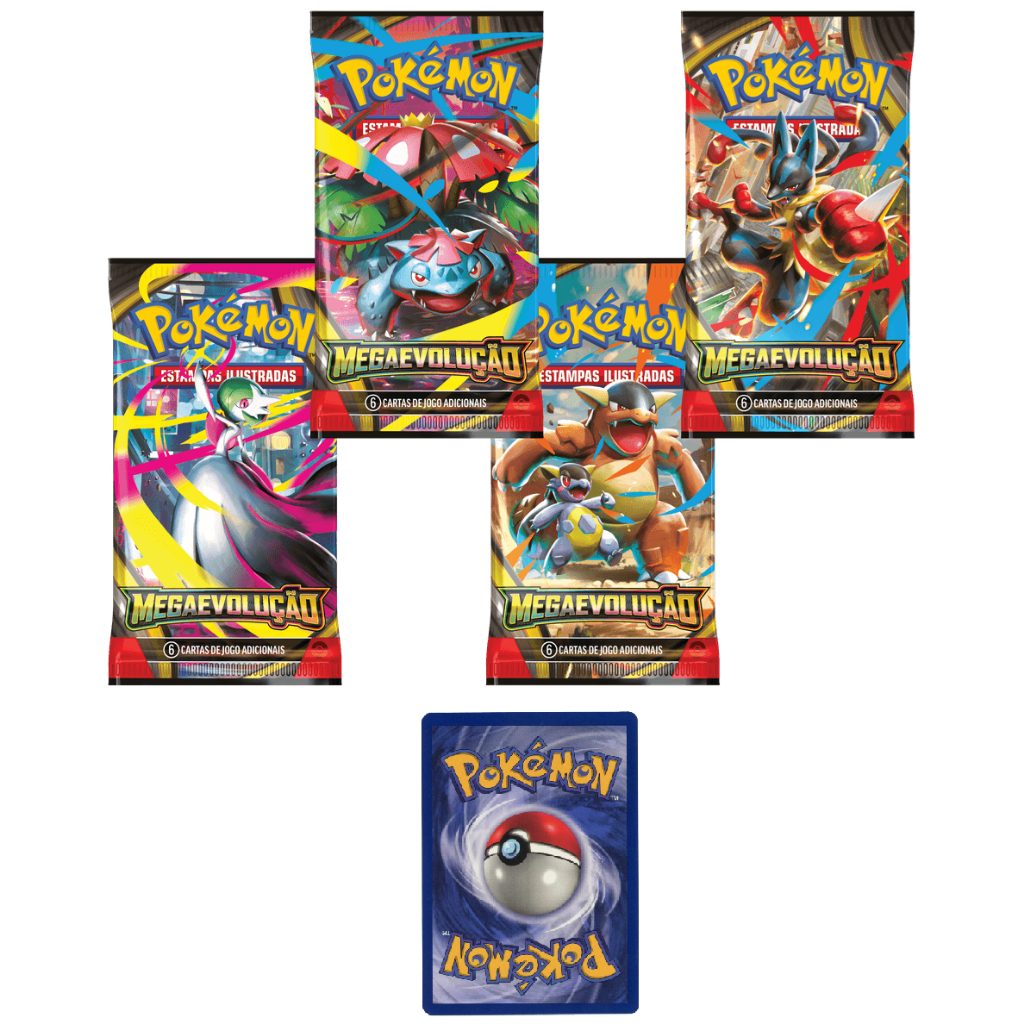 Combo de 4 Booster Pokémon Megaevolução Lacrado Original COPAG + Carta Coreana Aléatoria