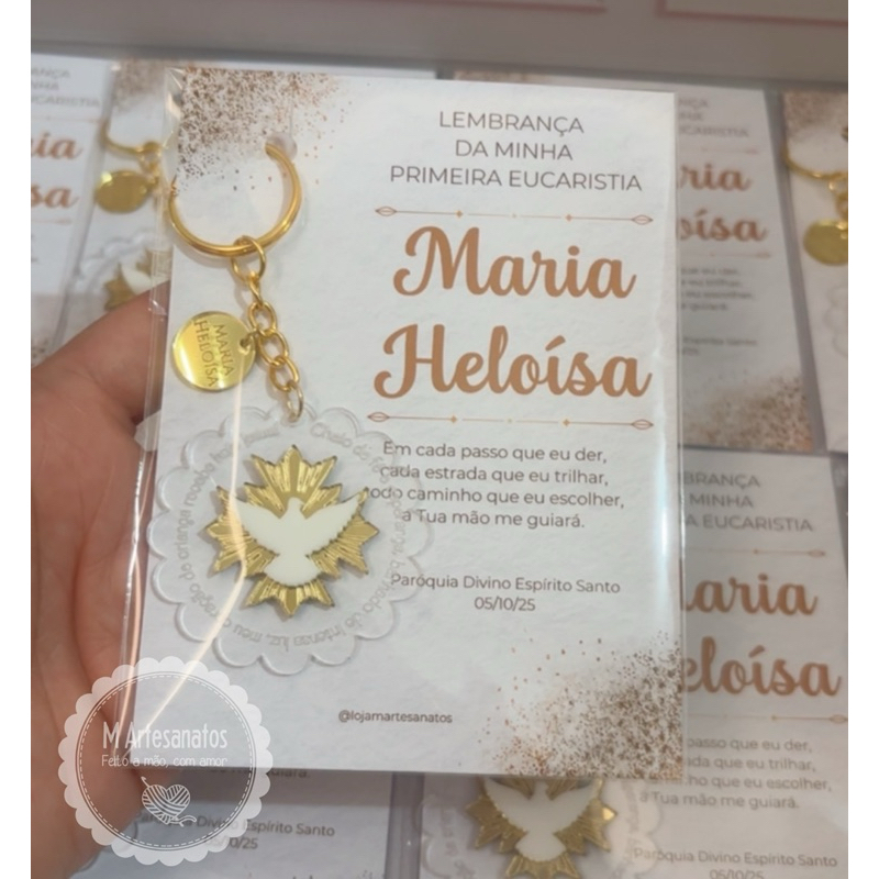 Chaveiro de acrílico com Divino Espírito Santo Lembrancinha Batizado Primeira Eucaristia Primeira Comunhão Crisma