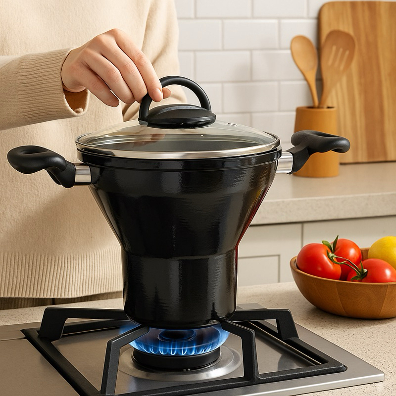 Cuscuzeira de Induçao com tampa de vidro Esmaltada Media Preta cooktop em Oferta na Shopee